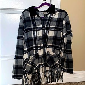 Black and White Flannel with Collar and Tassels